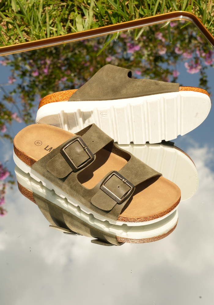 Women's Comfortable Double Buckle Cork Slides