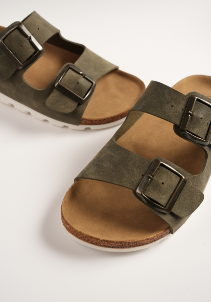 Women's Comfortable Double Buckle Cork Slides