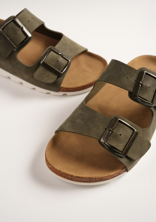 Women's Comfortable Double Buckle Cork Slides