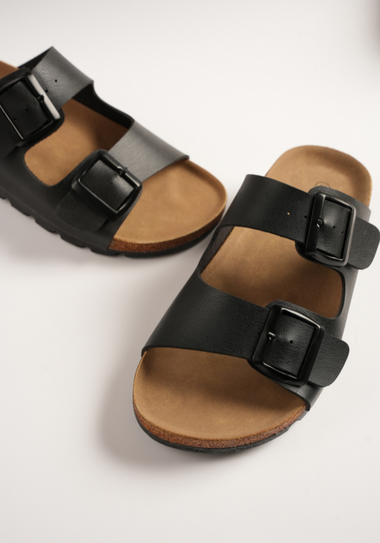 Women's Comfortable Double Buckle Cork Slides