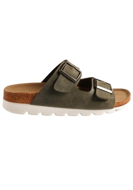 Women's Comfortable Double Buckle Cork Slides