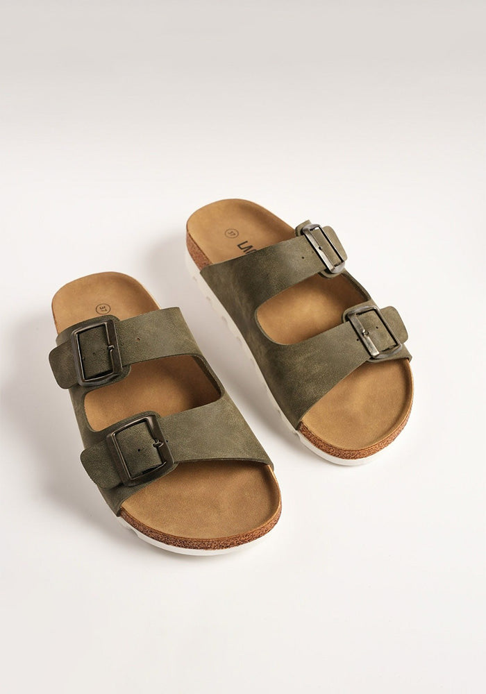 Women's Comfortable Double Buckle Cork Slides