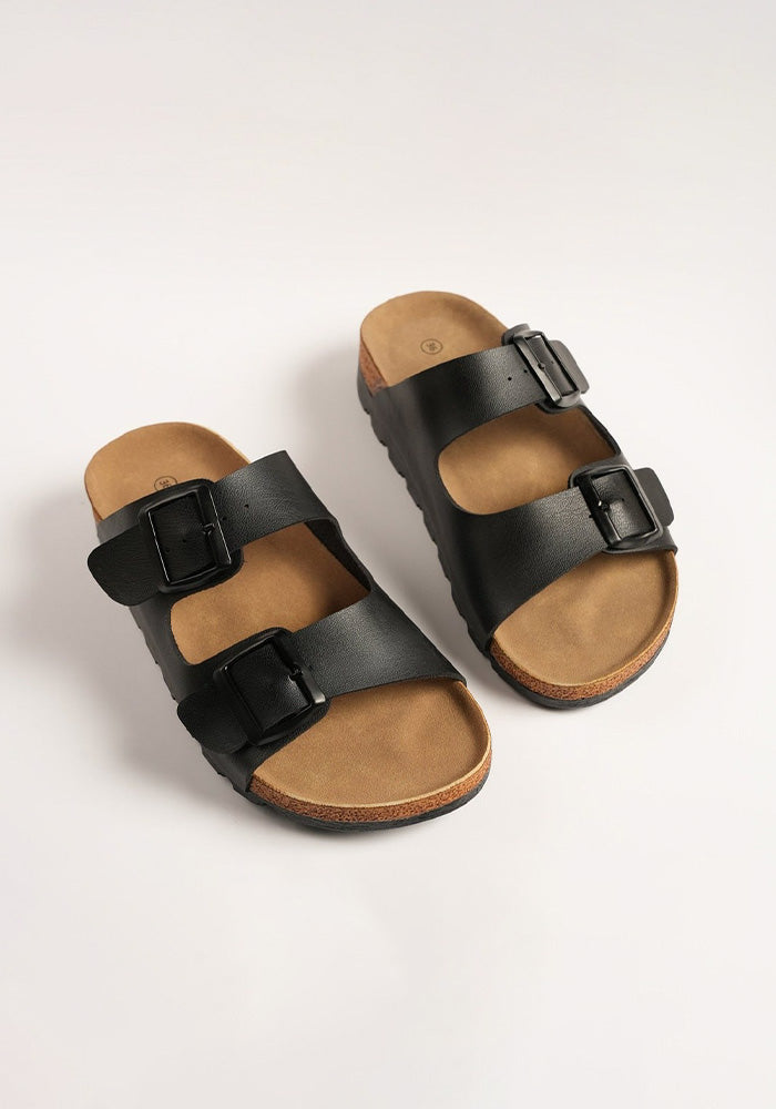 Women's Comfortable Double Buckle Cork Slides